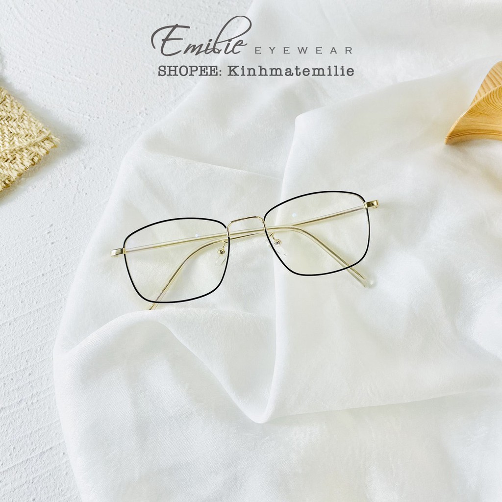 Kính gọng mảnh vuông nam nữ Emilie eyewear chất liệu kim loại phụ kiện thời trang 8818