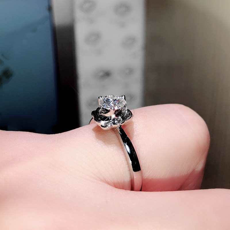 Nhẫn Hở 2 Hoa Hồng Khảm Đá Zircon Moissanite Mẫu Mới Cho Nữ-JHS3-A