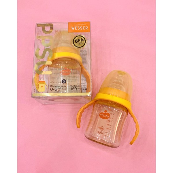 Bình sữa WESSER, Bình sữa cổ rộng nhựa PPSU 180ml
