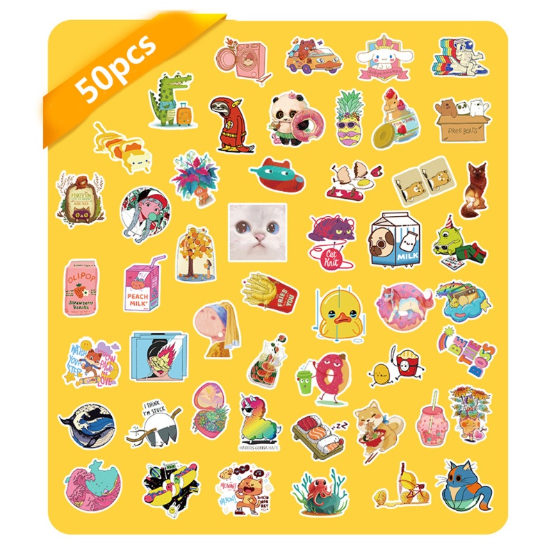 Set 50 Miếng Dán Trang Trí Dễ Thương Chống Thấm Nước