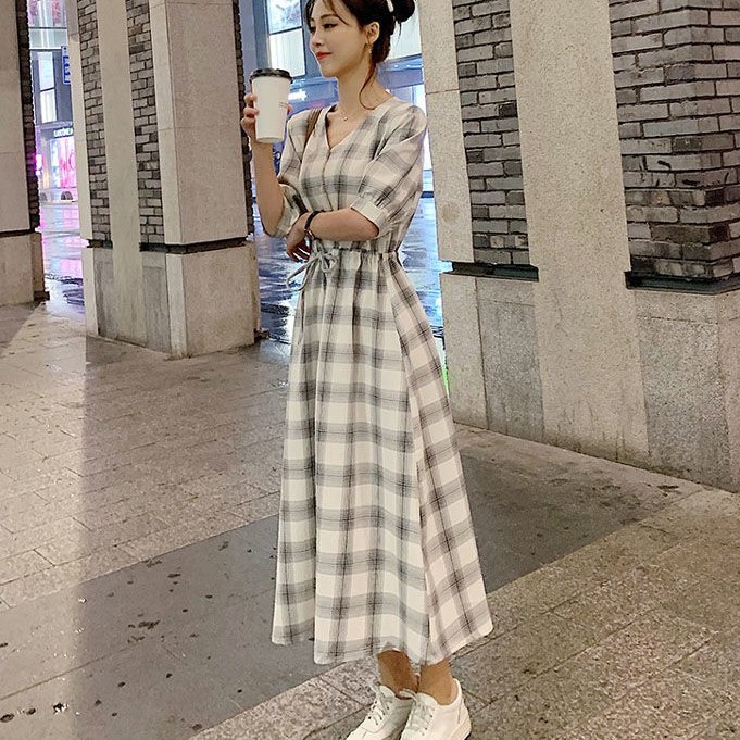 ⭐0412⭐Long skirt French wind bells checkered skirt | BigBuy360 - bigbuy360.vn
