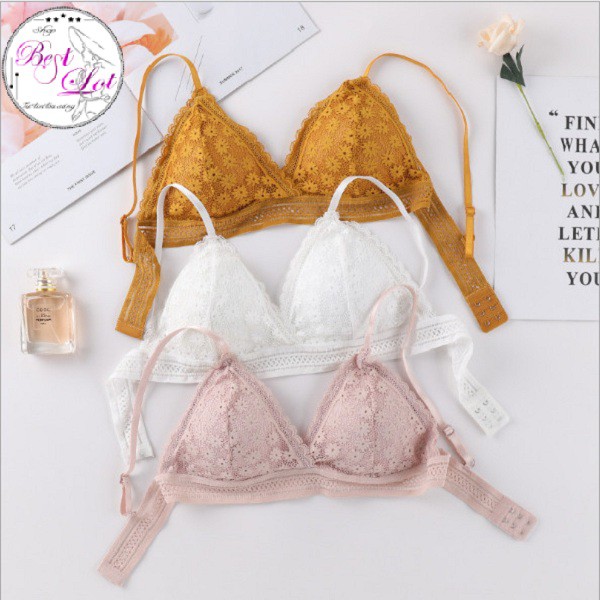 Áo Lót Bralette Ren Không Gọng Đệm Mỏng Kiểu Pháp Có Khe Tháo Mút