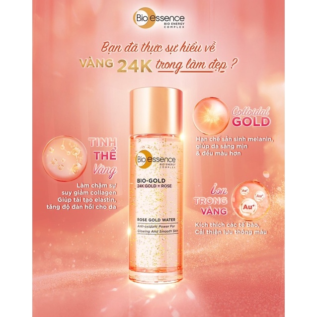 Combo 3 chai nước dưỡng Bio-essence Bio-Rose Gold 30ml ngăn ngừa lão hoá chiết suất vàng sinh học 24k