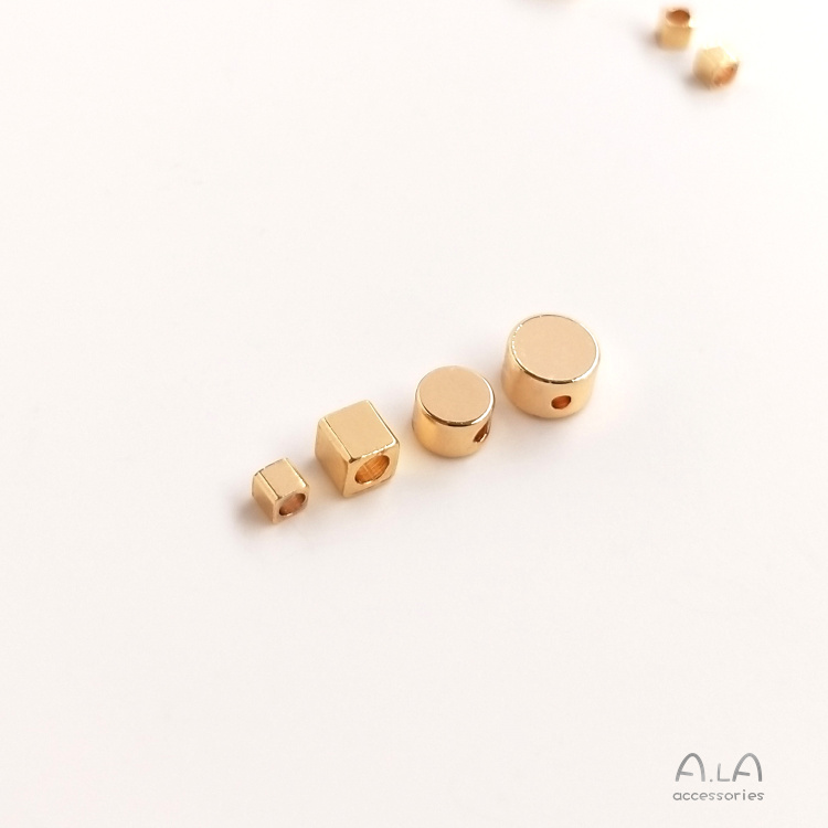 Set 50 Hạt Cườm Đồng Hình Trụ Lục Giác / Vuông / Vàng 14K Làm Trang Sức Thủ Công diy