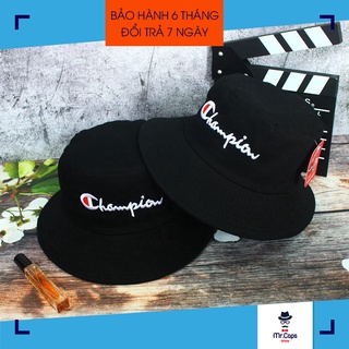 Mũ Bucket Đen Champion 2 lớp vải Kaki / mu tai beo den / nón vành / non vanh / xo / xô