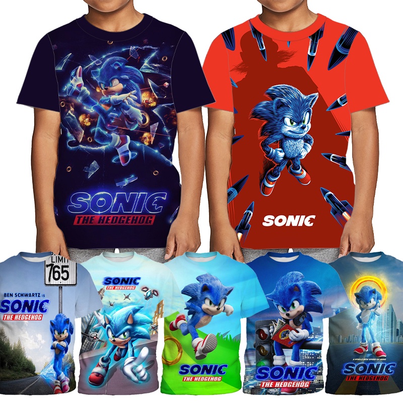 Áo Thun Tay Ngắn In Hình Nhím Sonic 3D Thời Trang Cho Bé Từ 3-13 Tuổi