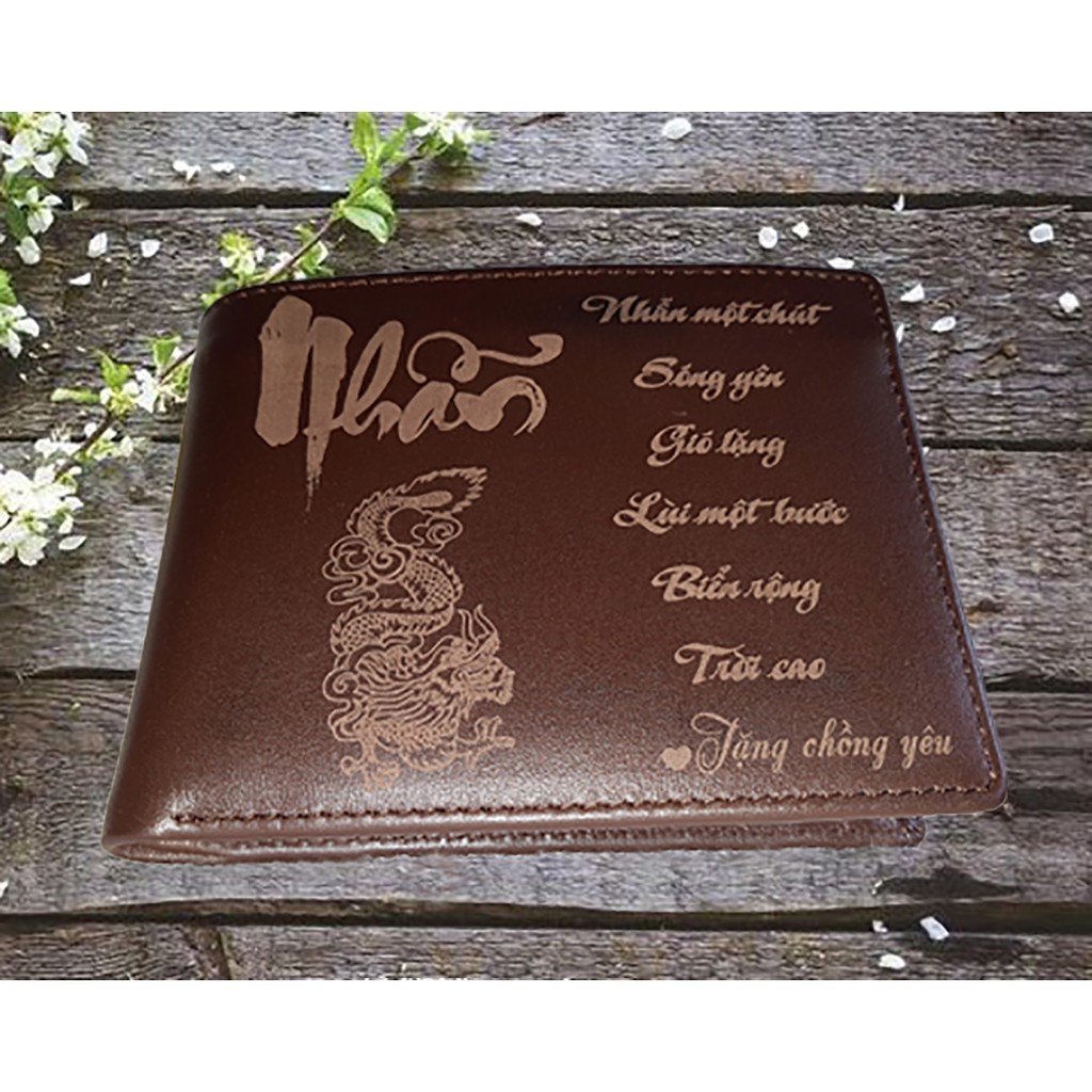 Ví da bò nam khắc tên khắc trái tim lồng