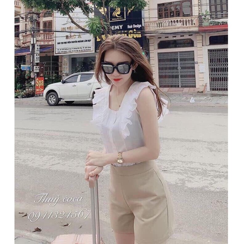 Sét bộ áo trắng tay bèo kèm quần short siêu xinh