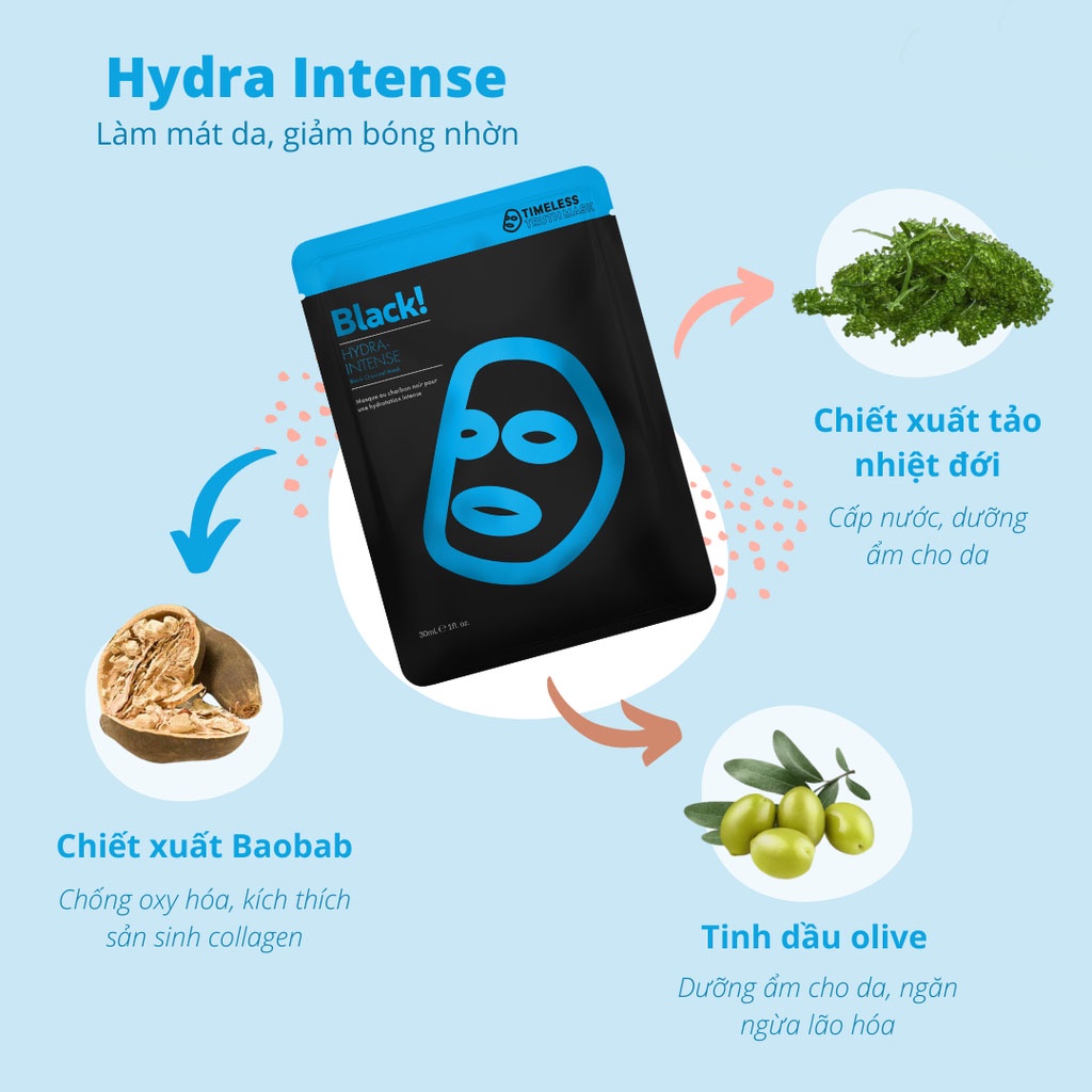 Mặt Nạ Than Hoạt Tính Timeless Truth Mask Black Charcoal Hydra-Intense Cấp Nước, Dưỡng Ẩm 30ml