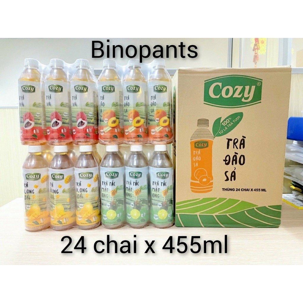 Thùng 24 chai trà hoa quả cozy tắc mật ong , đào sả , vải , ô long xoài