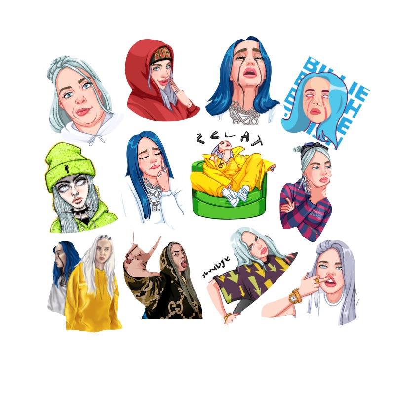 Bộ 50/25/10 Miếng Dán Chống Thấm Nước Hình Billie Eilish Trang Trí Vali/Guitar