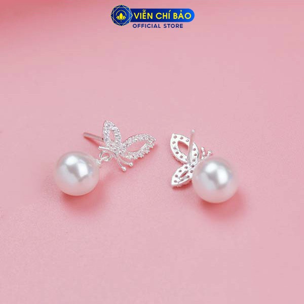 Bông tai bạc nữ Trái châu cánh bướm đính đá chất liệu bạc 925 thời trang phụ kiện trang sức nữ Viễn Chí Bảo B400444