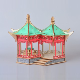 Đồ chơi lắp ráp gỗ 3D Mô hình Yuanyang Pavilion Laser - Tặng kèm đèn LED USB trang trí