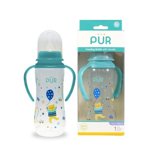 Bình sữa PP cổ thường có quai Pur 250ml, có sẵn 1 núm size L trong bình