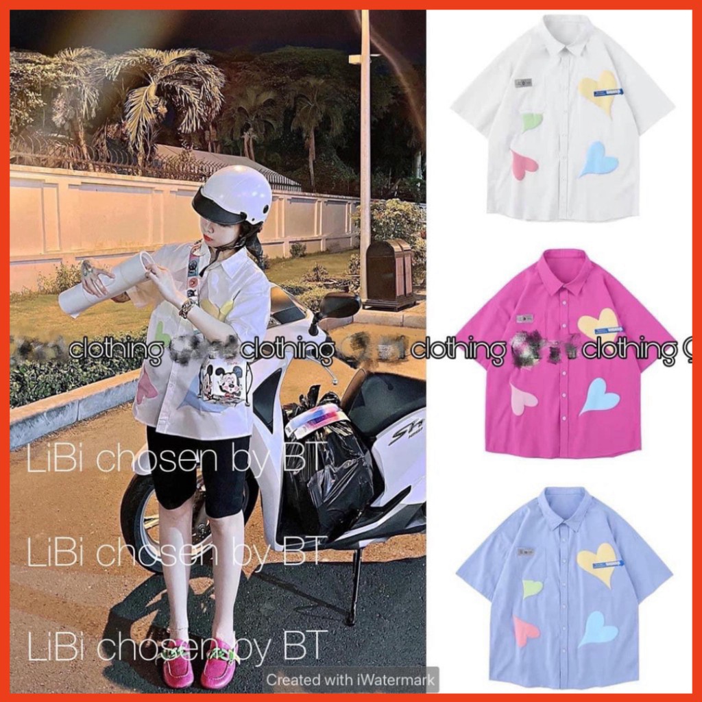 Sale Set áo sơ mi tim 3 màu mix quần ngố ôm giãn cực hót. siêu sinh