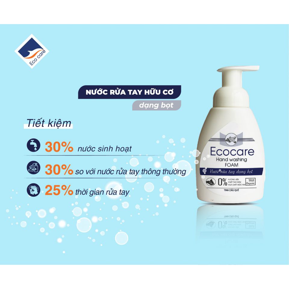 Nước rửa tay tạo bọt Hữu cơ 250ml, Nước rửa tay diệt khuẩn tinh dầu tự nhiên Ecocare