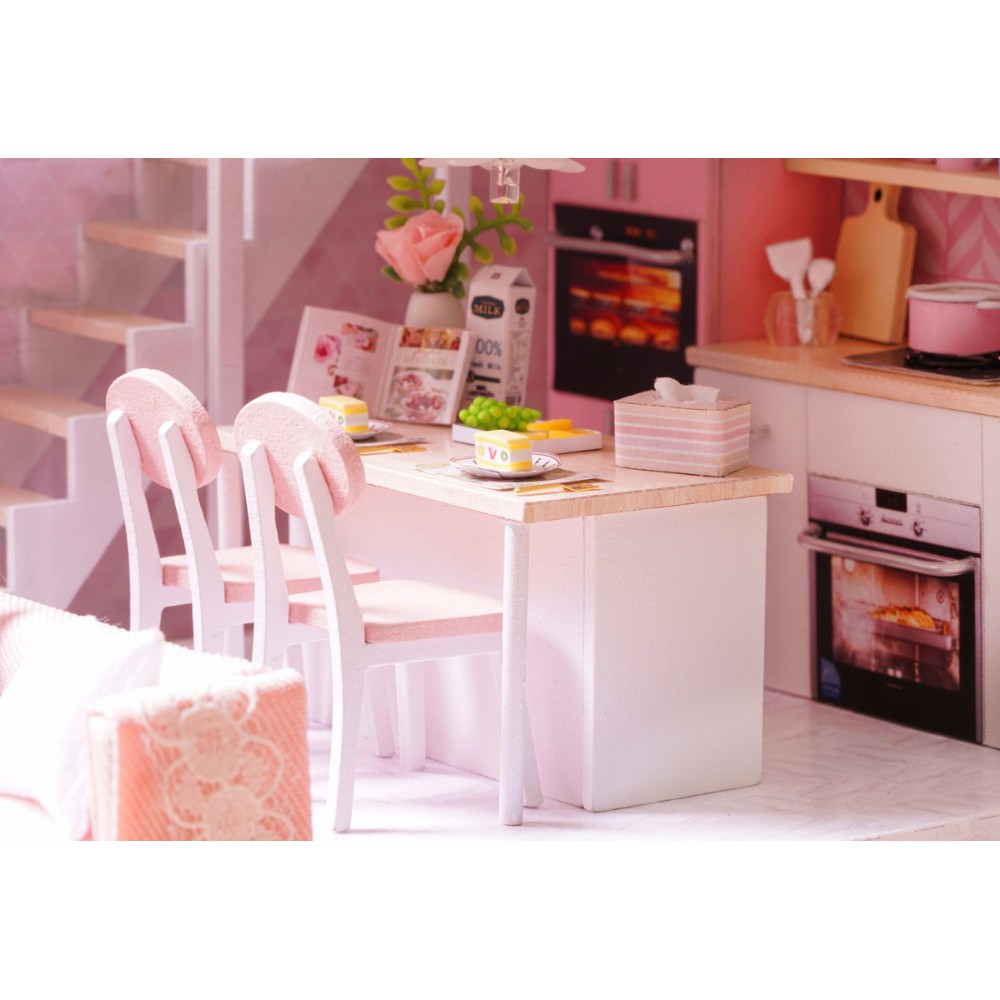 Bộ lắp ráp mô hình nhà gỗ DIY: Pink House L022