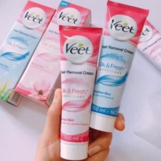 Chính Hãng 100ml Kem Tẩy Lông Veet Silk & Fresh 100ml Cho Mọi Loại Da Chứa Lô Hội, Hoa Sen, Hoa Nhài Và Vitamin E