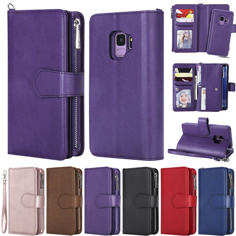 Bao da điện thoại thiết kế dạng ví đa năng có khóa kéo cho Samsung Galaxy S8 Plus S9 plus Note 8 Note 9 Note 10+