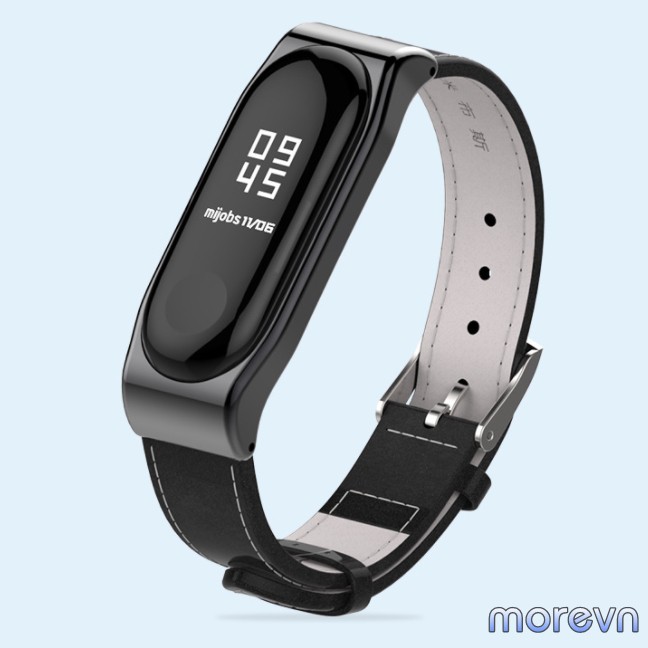 Dây đeo da bò Mi band 4, mi band 3 chính hãng Mijobs - dây đeo thay thế miband 4, miband 3 da bò mặt kim loại CLASSIC