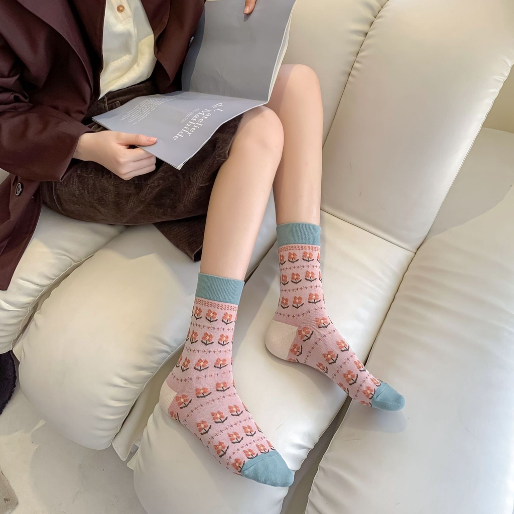 TL59 tất vớ nữ cổ cao RETRO họa tiết sắc nét lolita cá tính