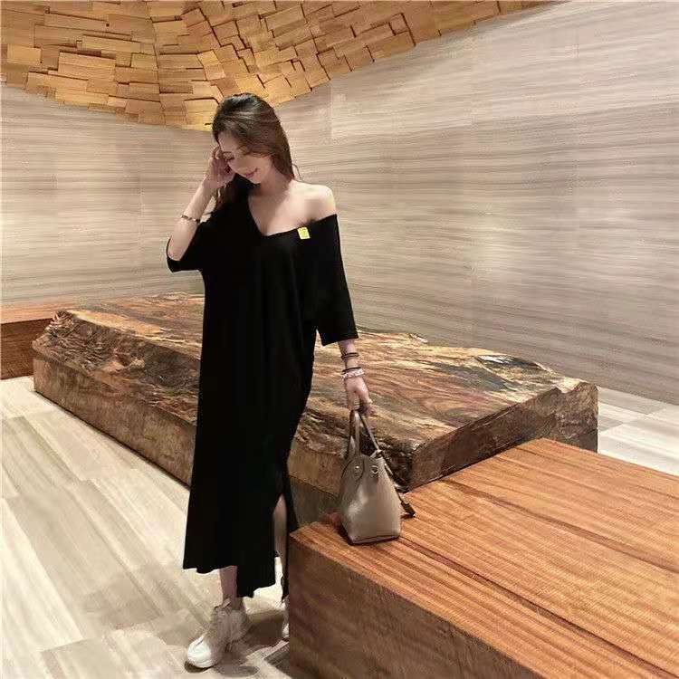 Đầm Maxi Cổ Chữ V Hở Lưng Màu Sắc Trơn Quyến Rũ Có Thể Mặc Cho Phụ Nữ 40-150KG C9090 Cỡ Lớn 100KG