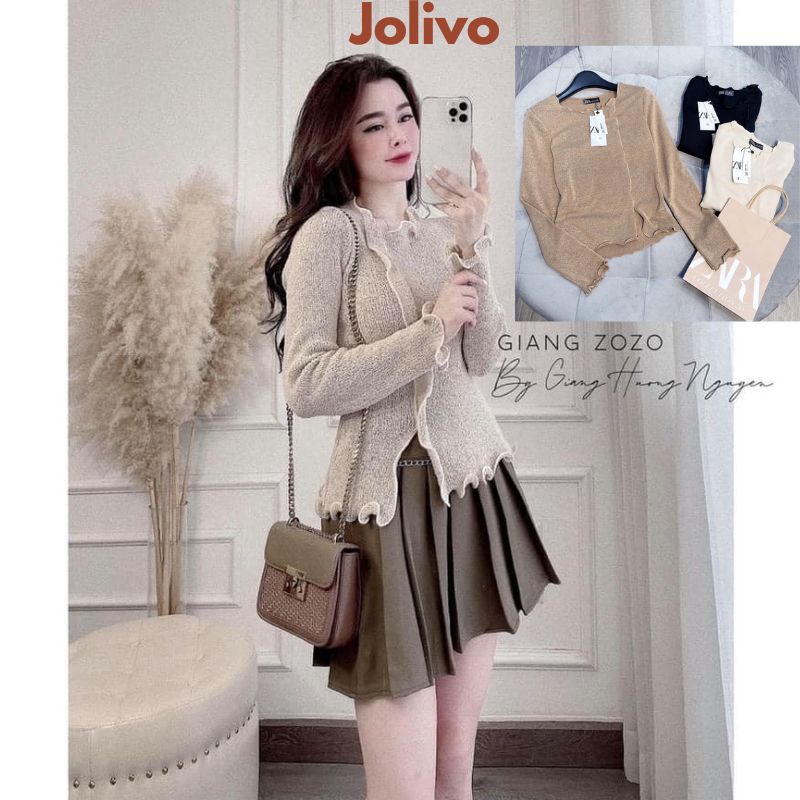 Áo thun nữ áo thu đông mỏng nhẹ cuốn bèo phong cách Ulzzang Hàn Quốc JOLIVO S605