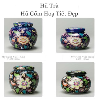 Hũ gốm đựng trà, lọ đựng trà hoạ tiết đẹp