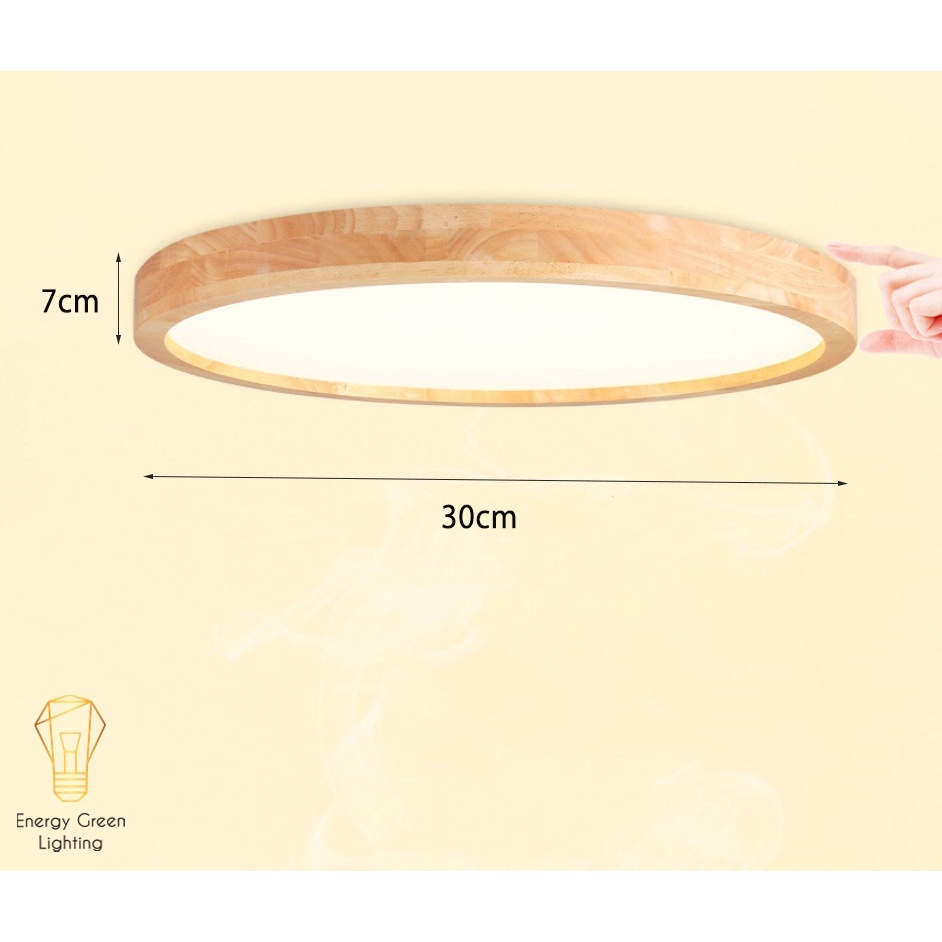 Đèn LED Ốp Trần Gỗ Energy Green Lighting OT-3027 - Đường Kính 30cm - Phong Cách Hiện Đại - 3 Chế Độ Ánh Sáng