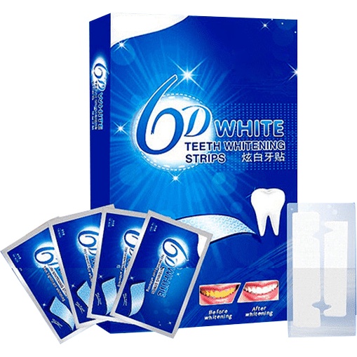 Miếng dán trắng răng 6D White Teeth Whitening Strips, hộp 7 miếng dán trắng răng nội địa Trung