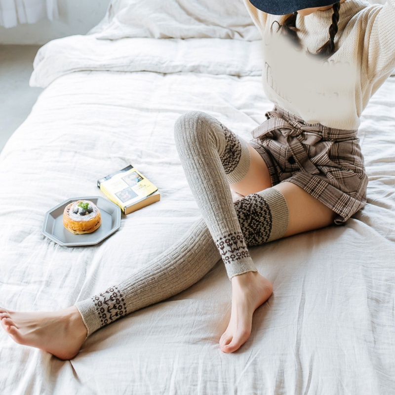 Youyo Vớ Dệt Kim Giữ Ấm Chân Dài Qua Gối Họa Tiết Hình Học Kim Cương Vintage Mùa Đông Cho Nữ