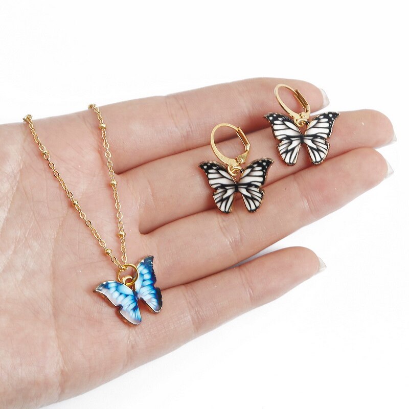 Set 4 mặt vòng cổ hình bướm bằng kim loại tráng men cỡ nhỏ dùng làm trang sức diy