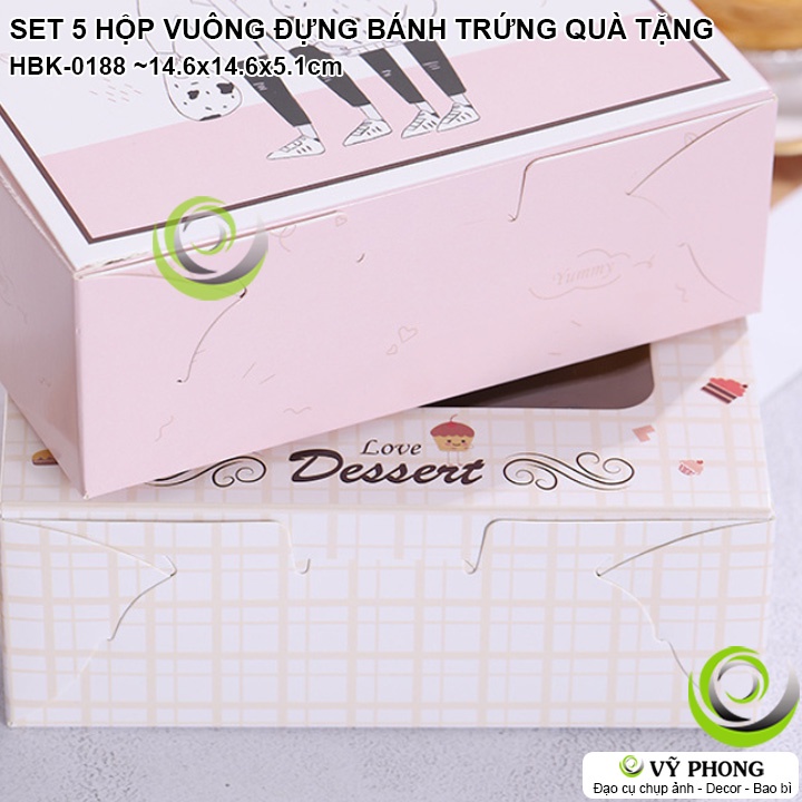 SET 5 HỘP GIẤY VUÔNG ĐỰNG BÁNH TRỨNG BÁNH TRUNG THU HỘP HỘP GIẤY TRANG TRÍ ĐỰNG BÁNH KẸO QUÀ TẶNG LỄ TẾT HBK-0188