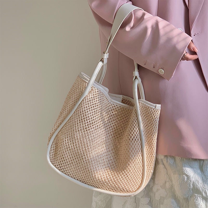 Túi tote cói quai da Hàn Quốc_size lớn tiện dụng