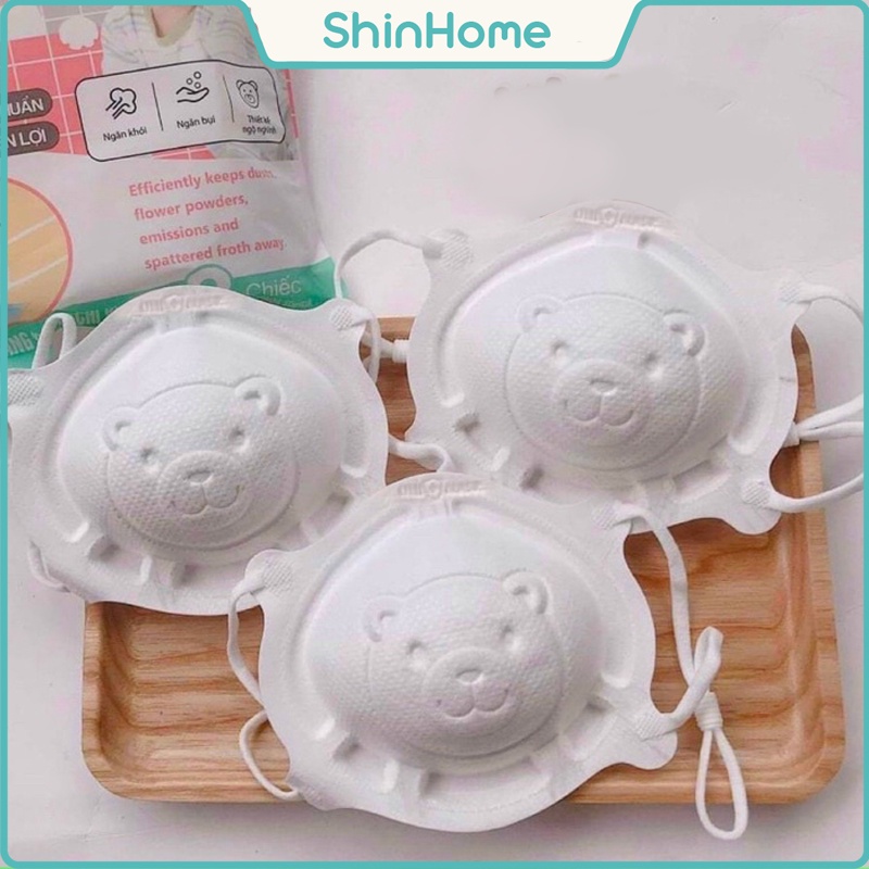 (Hộp 3 chiếc) Khẩu trang sơ sinh Uni Mask hình gấu cho bé 6-36 tháng
