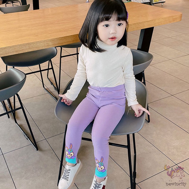 Quần Legging Lưng Cao In Họa Tiết Hoạt Hình Phong Cách Hàn Quốc Cho Bé Gái