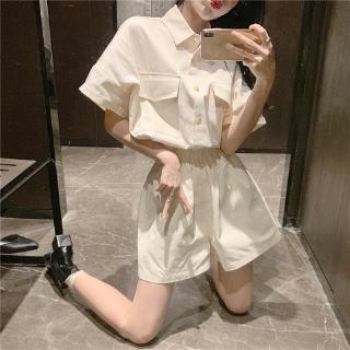 Set áo sơ mi tay ngắn + chân váy xinh xắn thời trang cho nữ