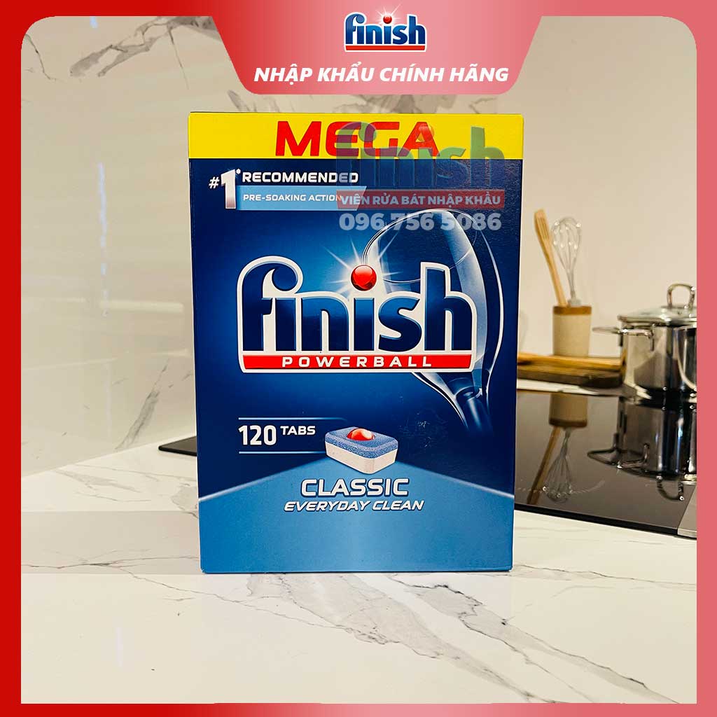 Viên rửa bát Finish Classic 57/60/90/100/110/120 viên, ngâm và làm sạch sâu các vết dầu mỡ cứng, an toàn với sức khoẻ