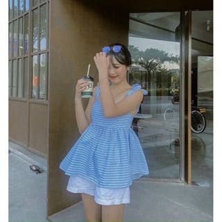 Set áo peplum caro hai dây kèm quần short