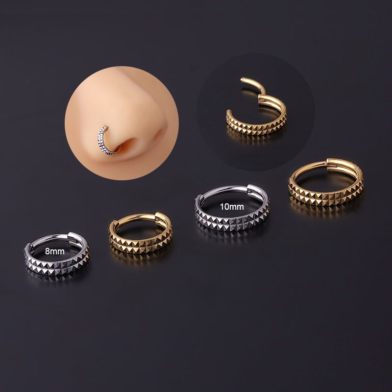 1 Khuyên Xỏ Mũi Hai Lớp Đính Đinh Tán Phong Cách Punk Cá Tính 16Gauge 8mm/10mm