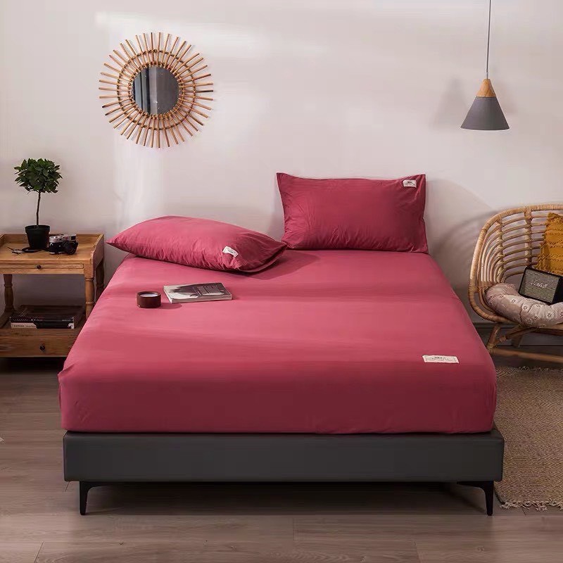 Bộ ga giường và vỏ gối Cotton TC màu trơn sang trọng ga gối phong cách hàn quốc miễn phí bo chun bộ drap giường | BigBuy360 - bigbuy360.vn