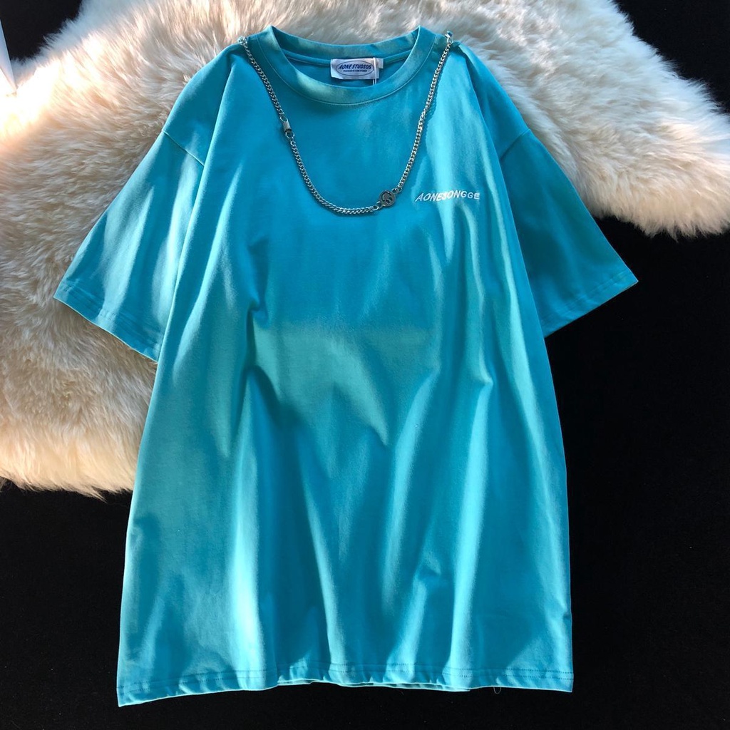 Áo Thun Tay Ngắn Phối Dây Xích Phong Cách Hip Hop Đường Phố Thời Trang Cho Nữ