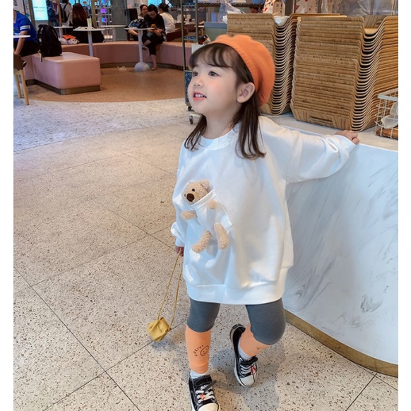 Áo Sweater Hình Gấu Phối Túi Đáng Yêu Cho Bé Gái