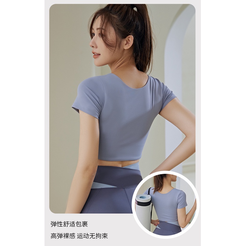 Áo Thun Thể Thao Ngắn Tay Có Mút Ngực Màu Sắc Thời Trang Cho Nữ