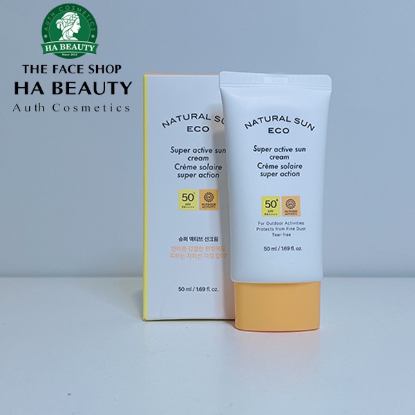 Kem chống nắng toàn diện ngăn bụi mịn Hàn Quốc The Face Shop Natural Sun Eco Super Active Sun Cream SPF50+PA+++ 50ml