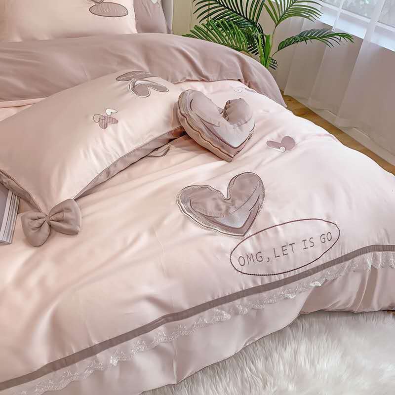 Bộ CHĂN GA GỐI LỤA TENCEL 100s TIM NÂU BE gam màu ĐỘC - LẠ / mẫu CHĂN GA CƯỚI siêu cao cấp / set 7 chi tiết