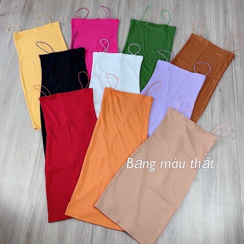 Đầm Body 2 dây nhiều màu vải cotton mịn dày đẹp nha.