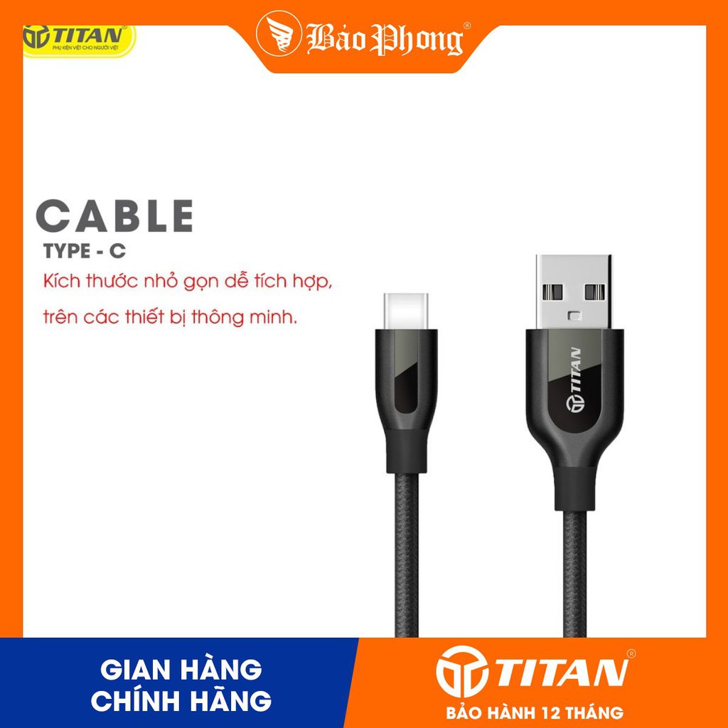 Cáp TITAN CT31 dây dù 1m chân Type C sạc nhanh cho samsung (BẢO HÀNH 12 THÁNG)