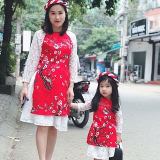 Áo dài cách tân 3 màu bằng gấm cho mẹ gồm áo+ chân váy + vấn