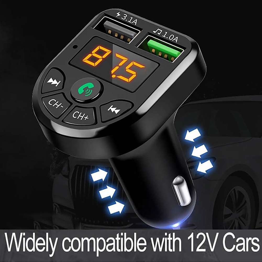 Tẩu Sạc Điện Thoại / Máy Nghe Nhạc MP3 FM Hai Cổng USB Bluetooth 5.0 Cho Xe Hơi